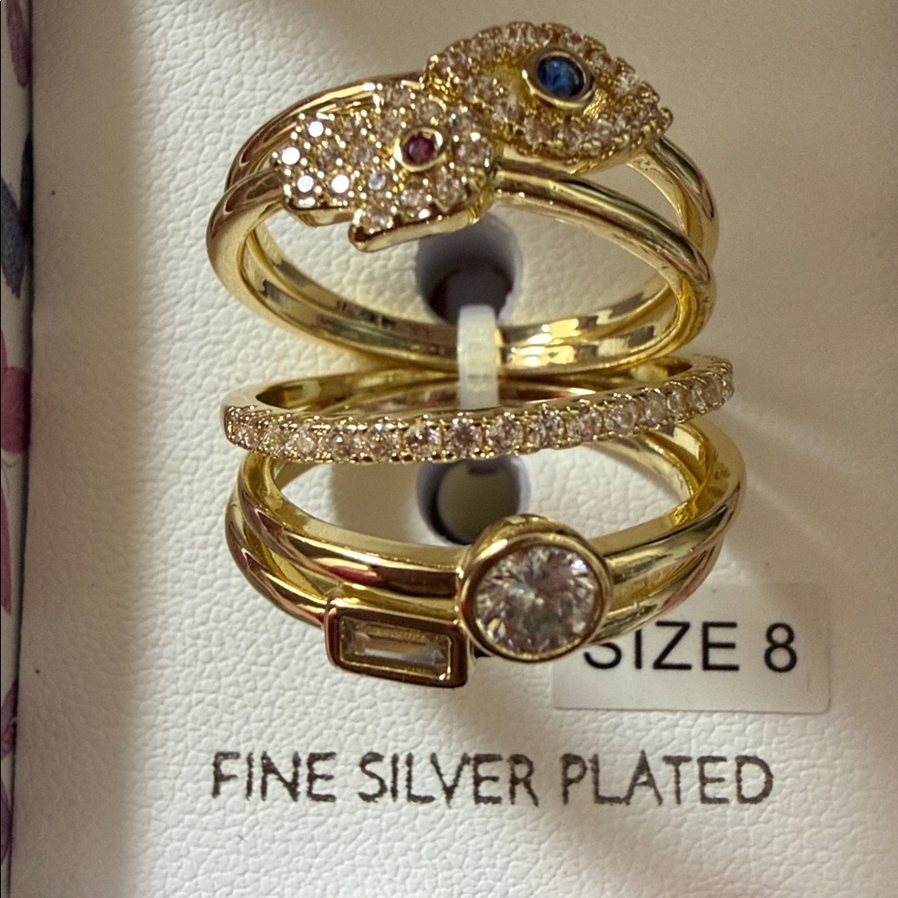 5 piece gold ring set fine silver plated with Crystals